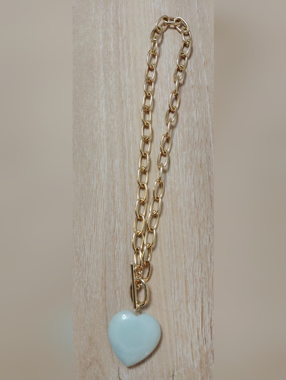 Francesca's Collections Gold Link Necklace with Pale Blue Heart Pendant